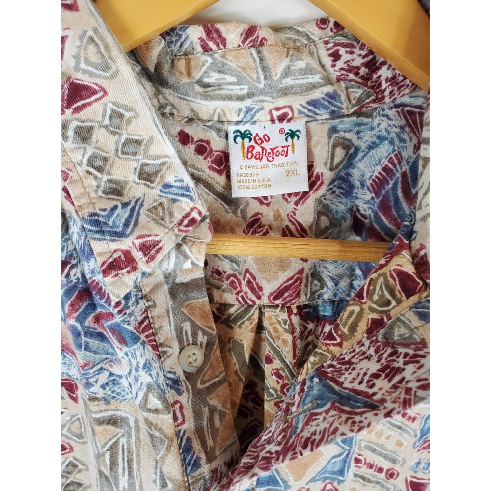 Go Barefoot Men's 2XL Hawaiian Shirt Fish Print Made in USA 100% Cotton Aloha - Picture 6 of 8
